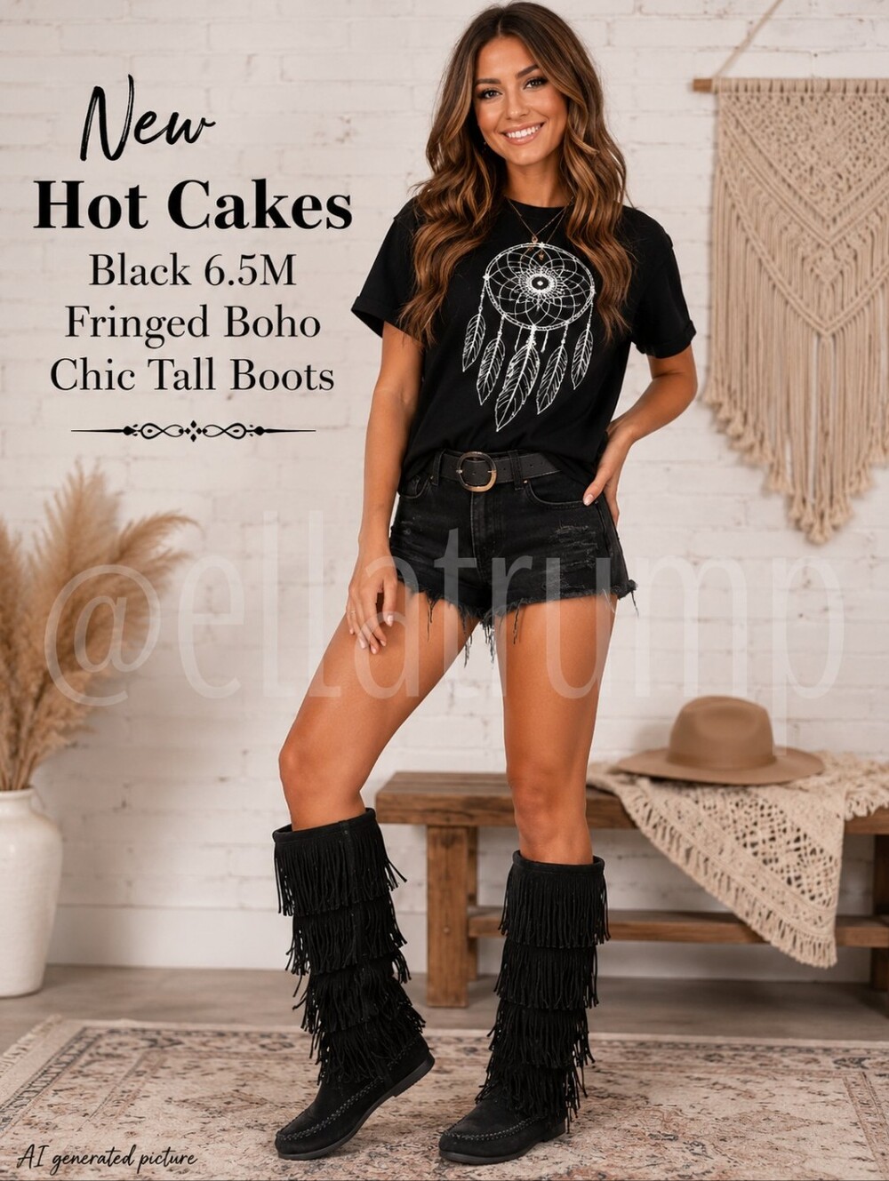 New Hot Cakes Black 6.5M Fringed Boho Chic Tall Boots